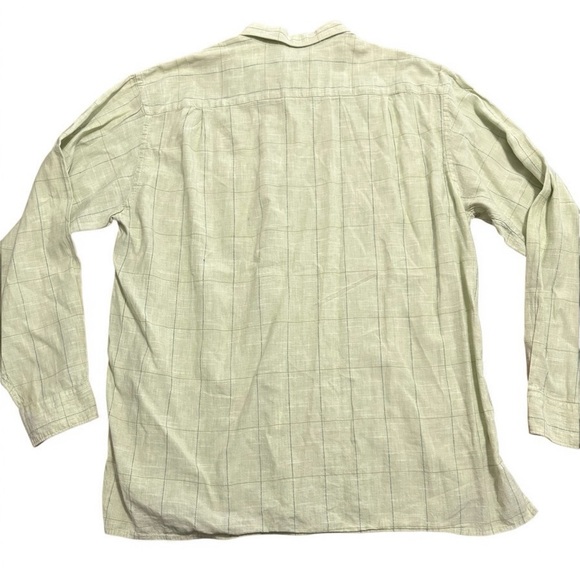 Geoffrey Beene Mens Large Linen Button Up Green Checkered Long Sleeve NWOT - Picture 3 of 9
